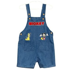 Disney Baby Mickey Mouse Pluto Blue Denim Shortall Overalls 24M